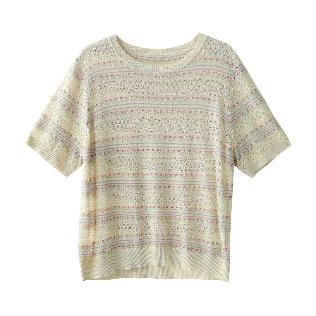 常规拼色夏季短袖针织衫上衣T恤宽松型高弹力休闲风宽松修身