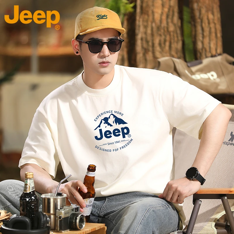 JEEP/吉普纯棉短袖t恤男士夏季2025新款英伦雅痞风格半袖打底衫潮