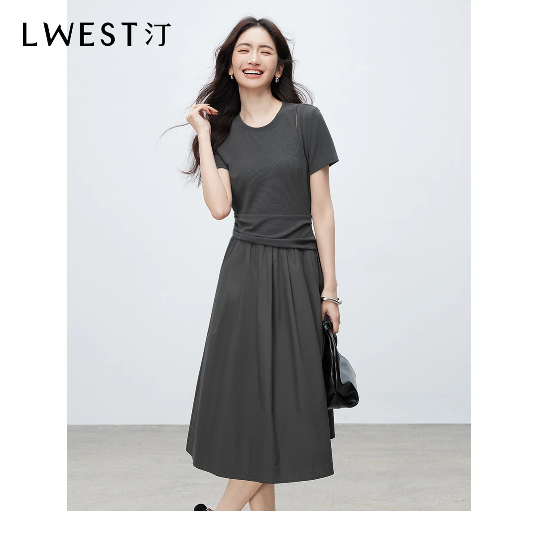 【备用链接】朗文斯汀收腰褶皱小众设计感拼接连衣裙DTYL5203B0