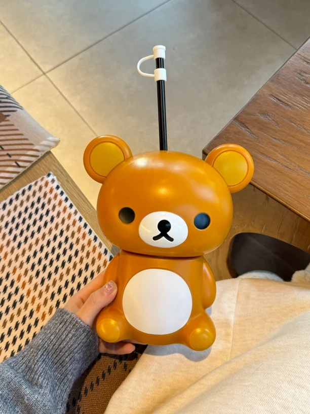 轻松熊冷饮杯咖啡杯可乐杯个性塑料大肚杯配吸管