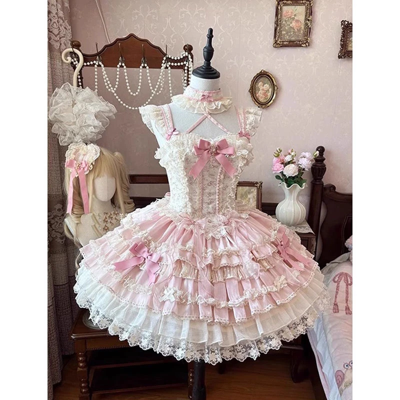 花绮梦碎花优雅可爱芭蕾风Lolita裙日常洋装公主裙