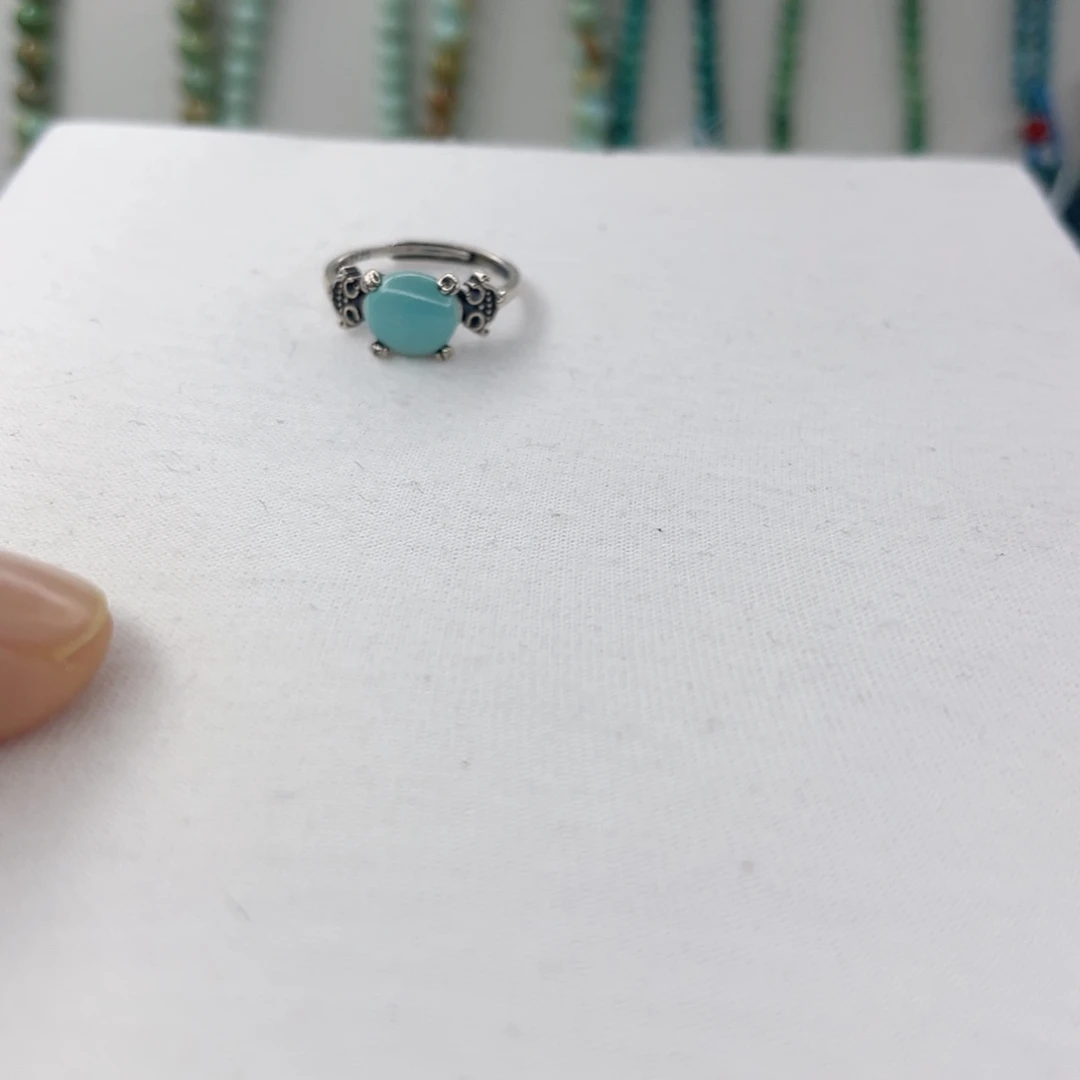 海***蓝绿松石银S925镶嵌戒指