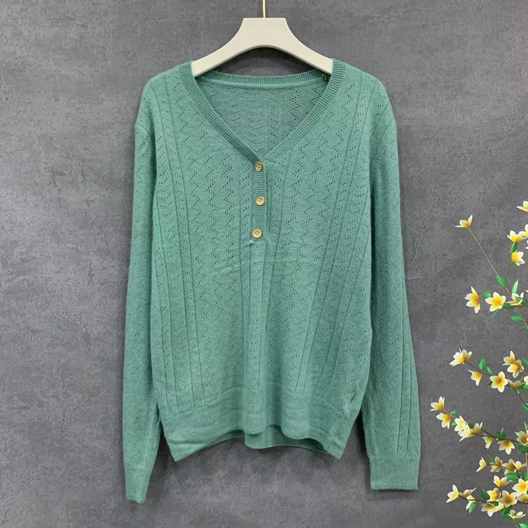 HY0291-3【春季新款】时尚V领单排扣浅蓝色波纹纹理百搭上衣