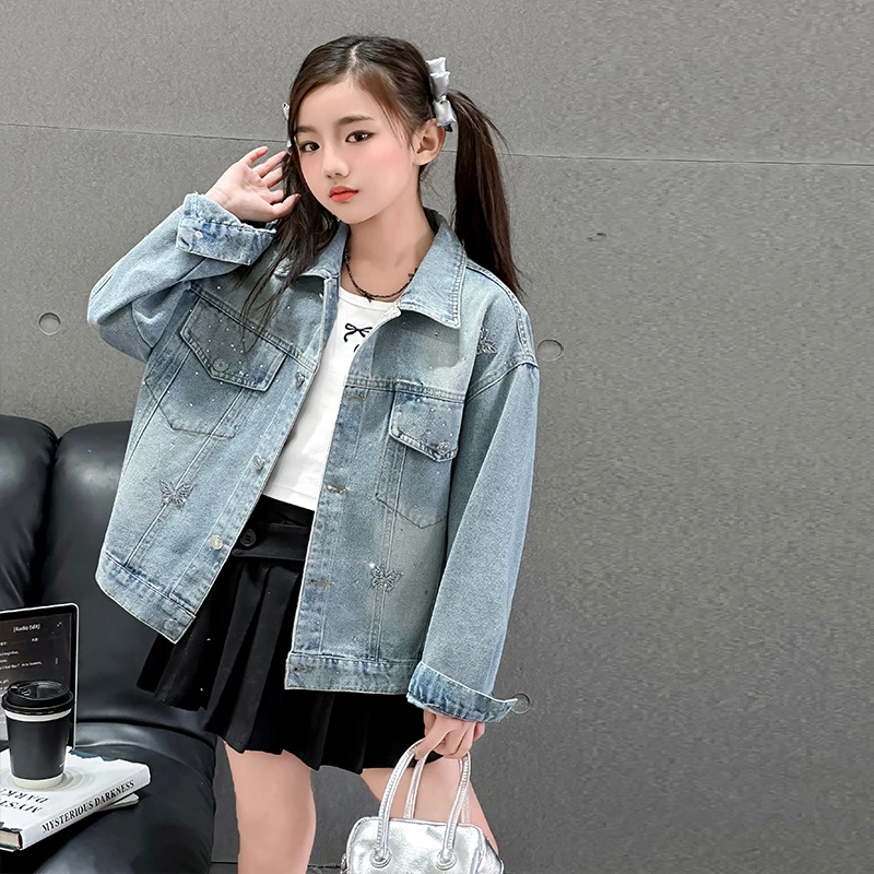 女童牛仔外套6-12岁潮款网红儿童牛仔衣春装韩版小女孩洋气夹克潮