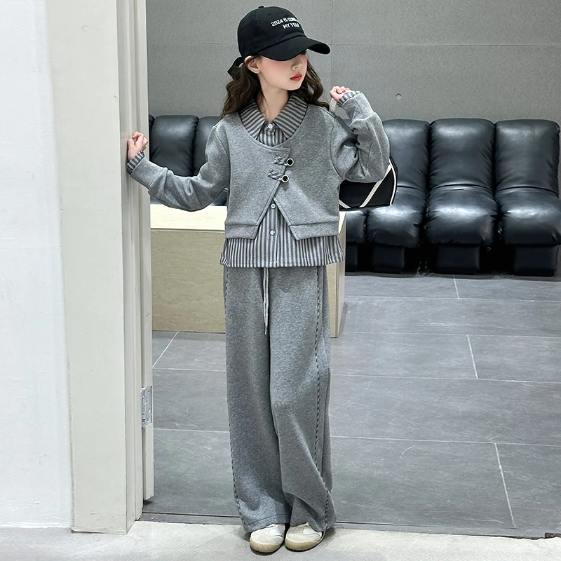女童春季卫衣套装春秋显瘦洋气针织时尚休闲阔腿秋季春秋显瘦洋气
