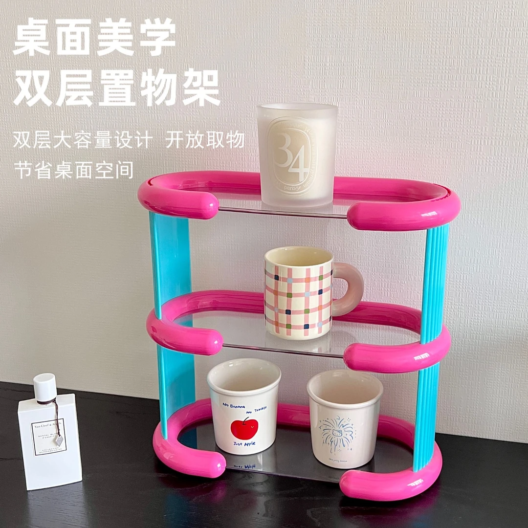 高级美学置物架撞色亚克力杯架吧台水杯收纳架玄关香水香薰展示架
