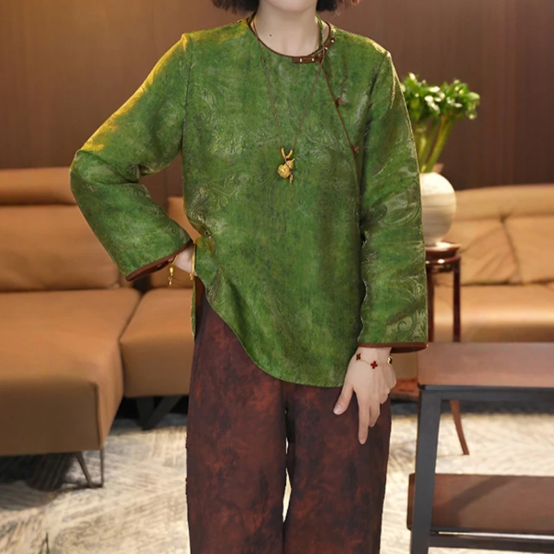 新中式国风套装女2025春秋新款时尚气质盘扣上衣高腰阔腿裤两件套