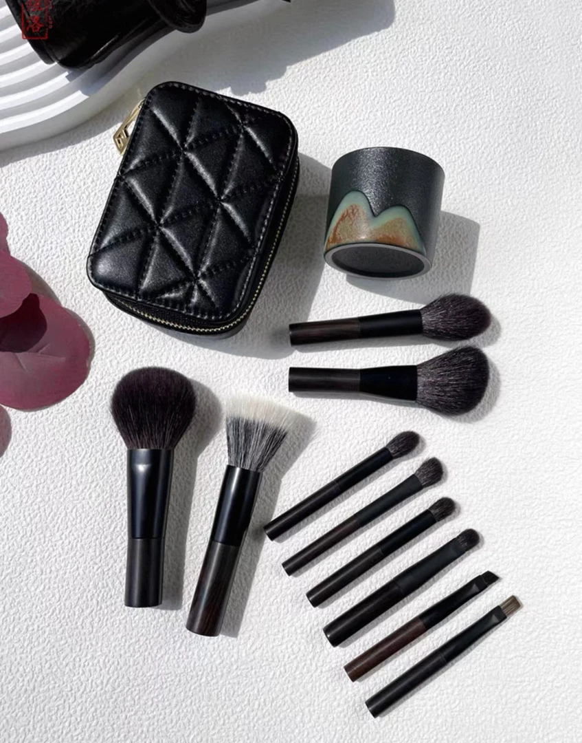 全套动物毛化妆刷迷你便携旅行散粉刷腮红刷修容高光眼影刷鼻影刷