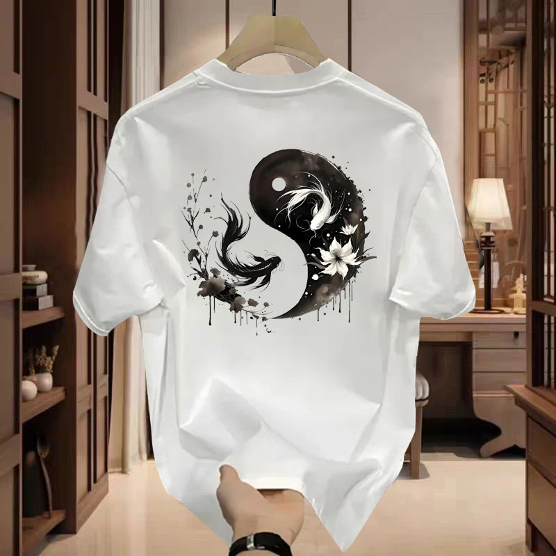 潮牌夏季短袖t恤太极双鱼图案休闲百搭半袖黑白阴阳上衣男女同款