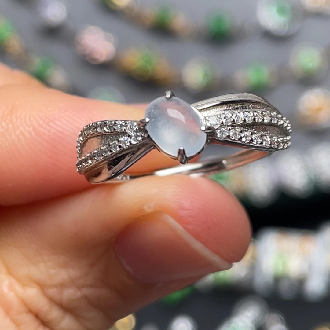 翡翠银S925镶嵌戒指纯天然缅甸翡翠A货