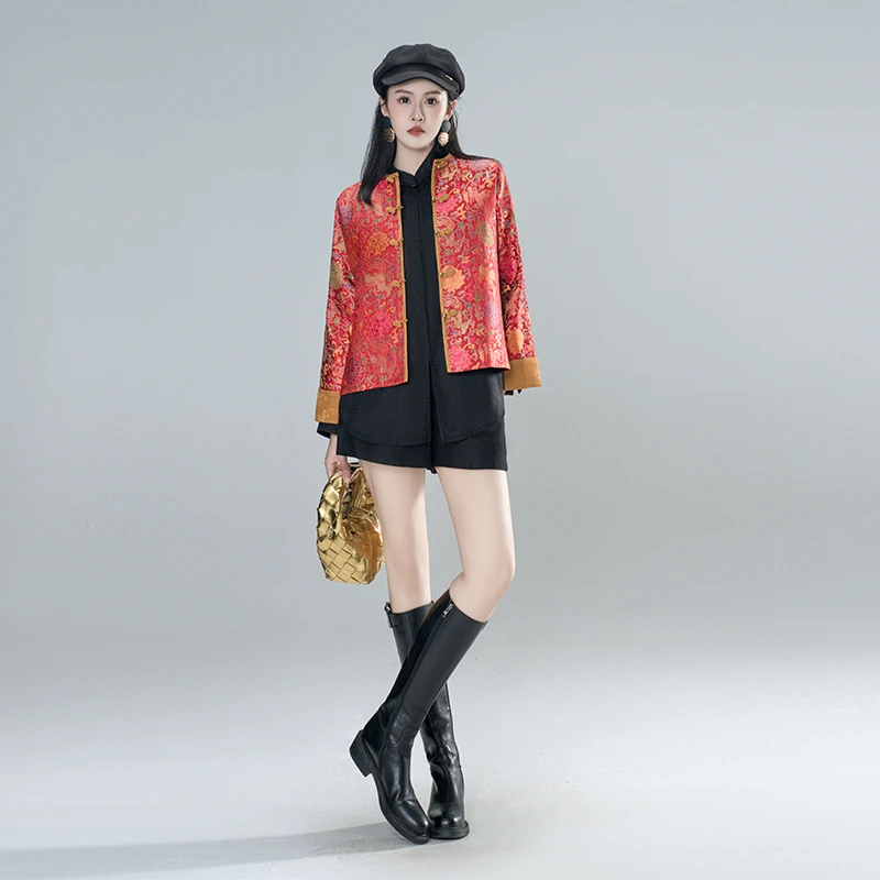 云锦妆花（洛柠）新中式时尚国风百搭宽松红色喜庆上衣60936