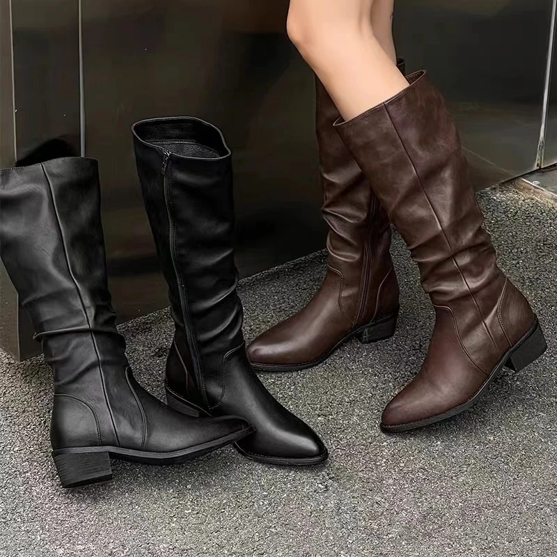 秋冬新款韩版通勤瘦瘦简约厚底裸靴长靴868-13(加绒)