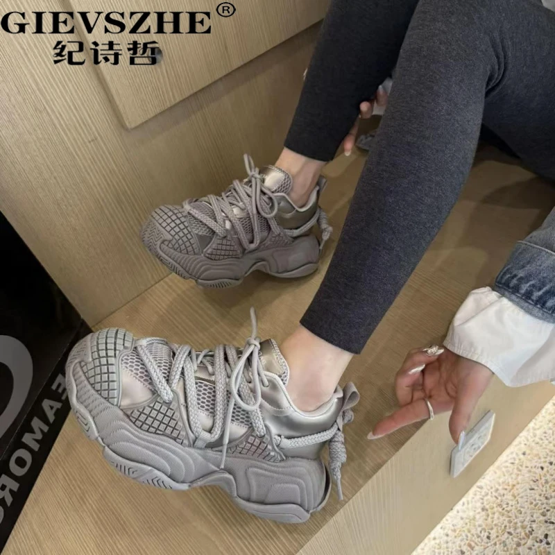 纪诗哲老爹鞋女ins绑带厚底松糕金属百搭运动鞋小个子休闲鞋女鞋
