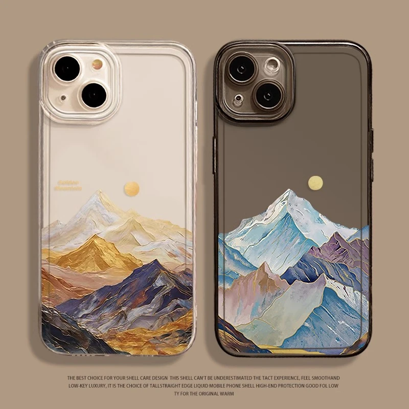 油画日照金山适用iPhone15苹果13手机壳16promax高级感14防摔小众