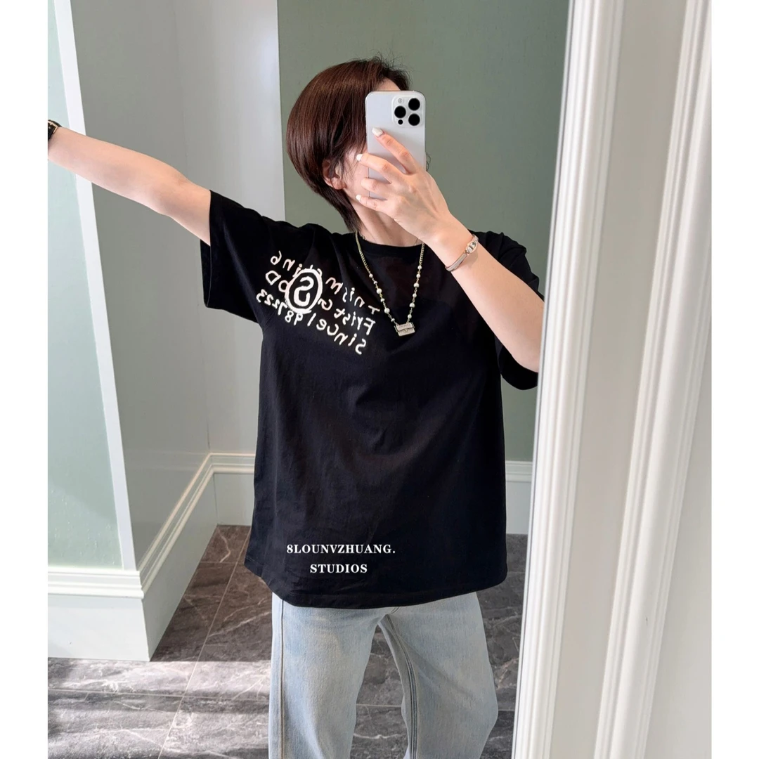 短袖T恤深圳小众设计师品牌2025年春夏新款字母印花休闲百搭宽松