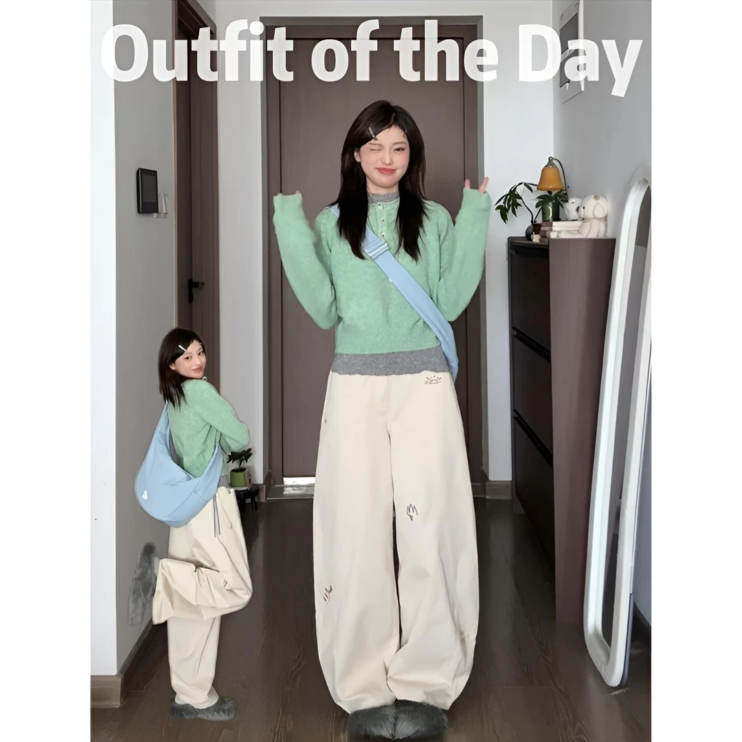 MARIE.COCO韩系巨好看奶呼呼薄荷绿毛衣叠穿打底衫休闲长裤三件套