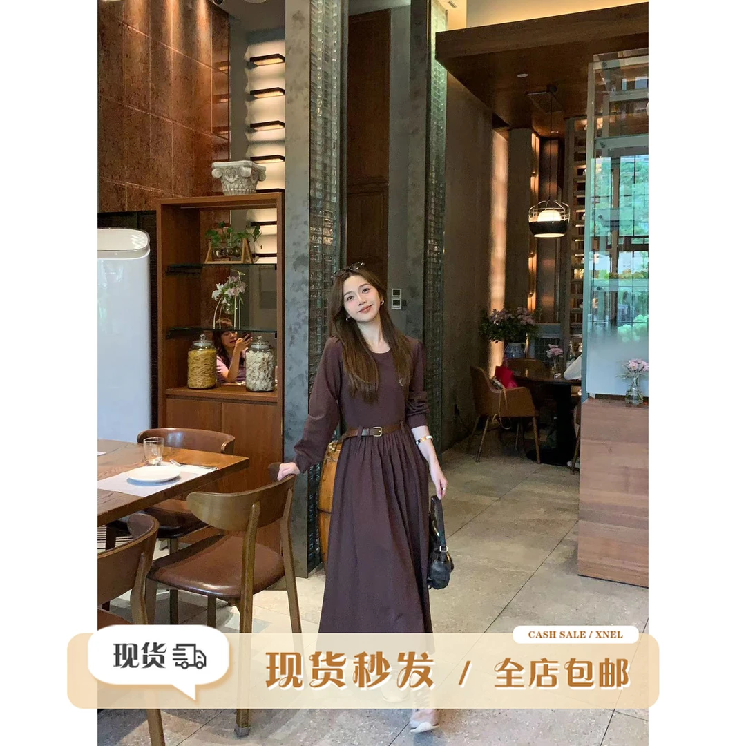 【现货】陳文文【罗曼蒂克】早秋设计感气质收腰连衣裙含腰带2L4177