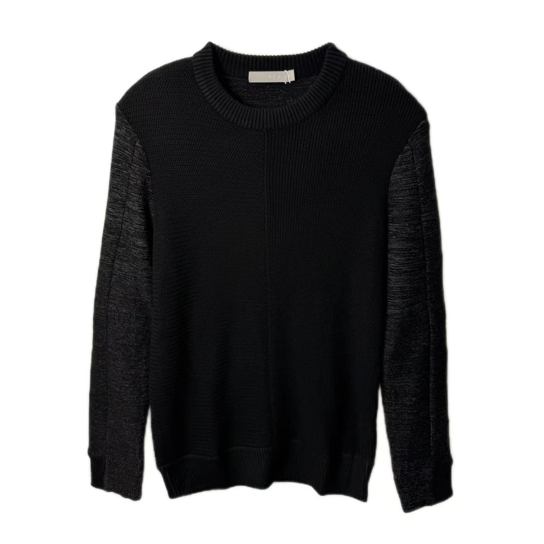 AM5979男士秋冬针织衫时尚休闲百搭黑色拼接圆领套头羊毛针织毛衣