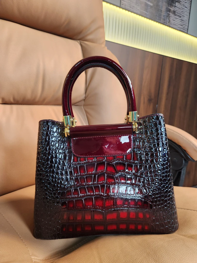 【大象灰-横版丛林23640购物袋尺寸25CM】手工打造真皮女士包