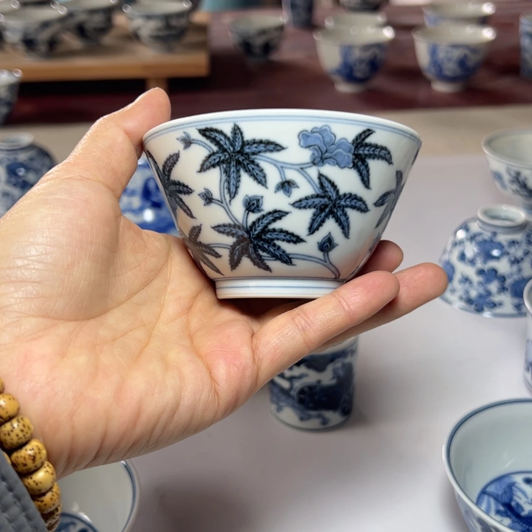 黑*?景德镇手绘秋葵撇口杯