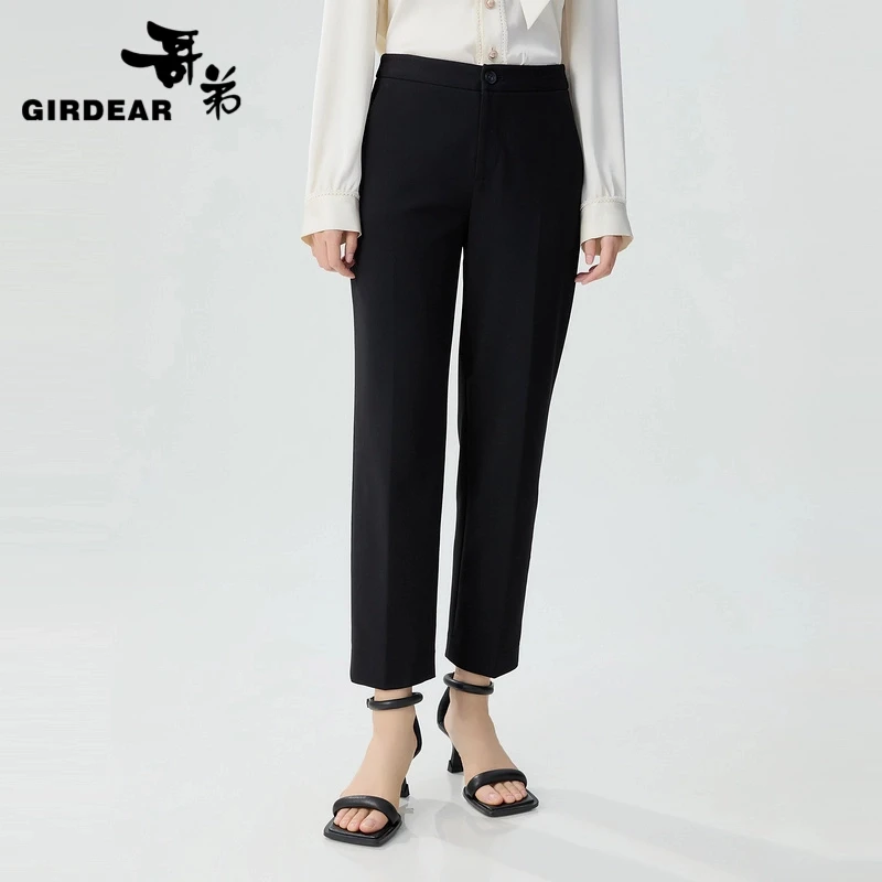 GIRDEAR/哥弟百搭通勤经典烟管裤垂感中高腰薄款九分西裤1100507