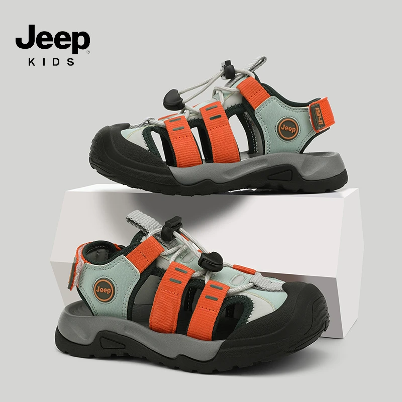 jeep男童包头凉鞋夏季2025新款户外涉水溯溪鞋软底防滑儿童沙滩鞋