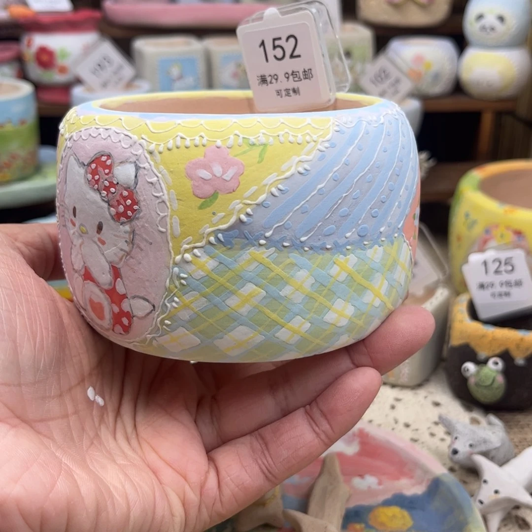 红陶如****意152凯蒂猫手绘花盆