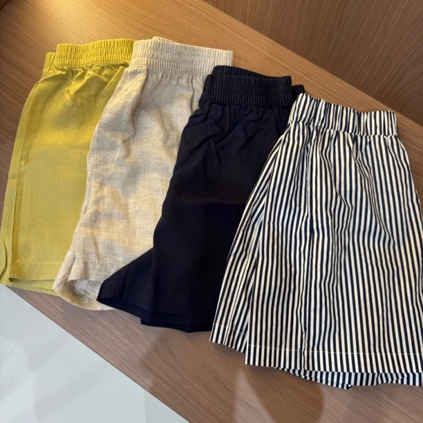 经典 天丝亚麻 松紧腰阔腿休闲短裤女