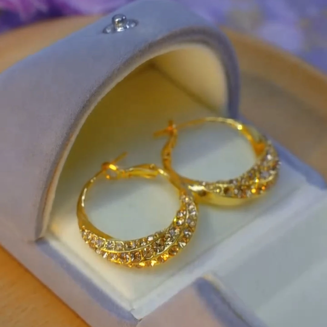 铜合金耳饰 时尚气质满钻圈圈百搭简约个性耳环