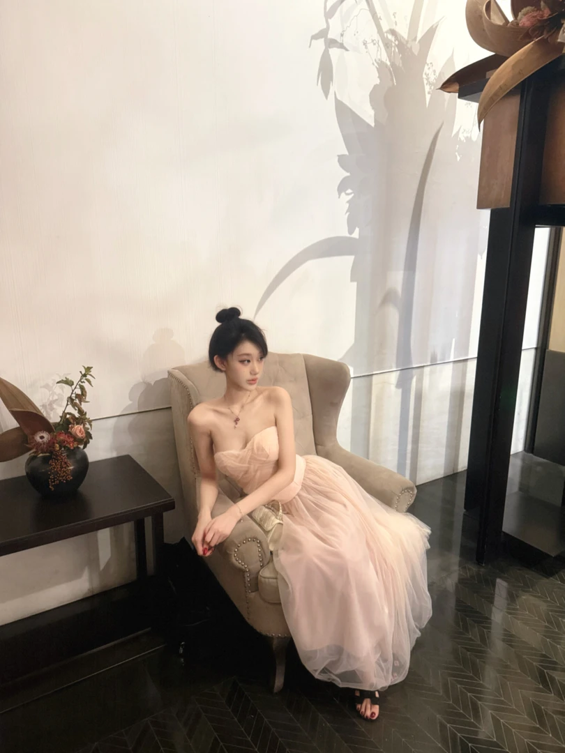 【蜜桃梦境】Honey泡芙  纯欲风甜美抹胸鱼骨胸衣网纱仙女裙套装