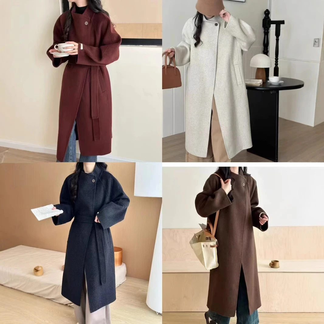 简礼网红爆款新款秋冬韩版高级感慵懒通勤双面羊毛系腰带毛呢外套