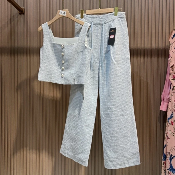 2507设计款吊带直筒裤套装