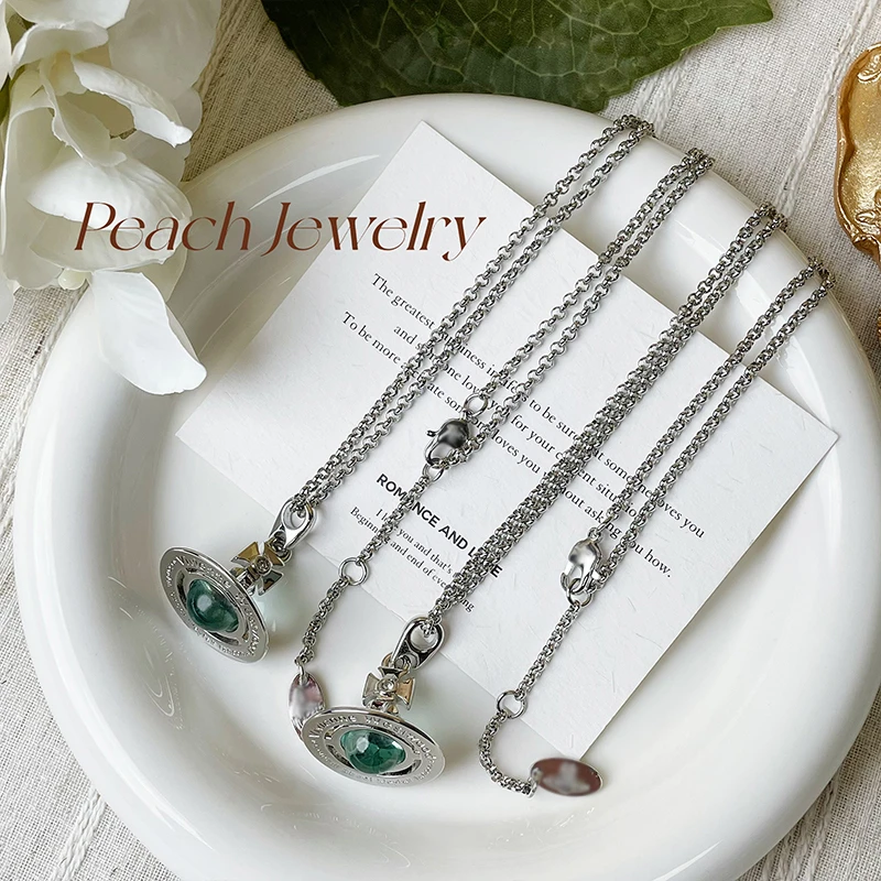 合金仿水晶项链 薄荷色土星锆石项链 FD19 多样性发一颜色微差