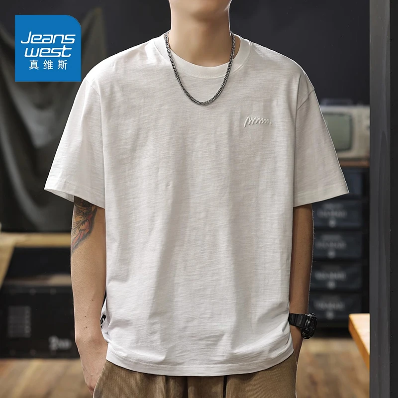 真维斯夏季重磅竹节棉短袖T恤男2025新款白色半袖衫男士衣服潮t男