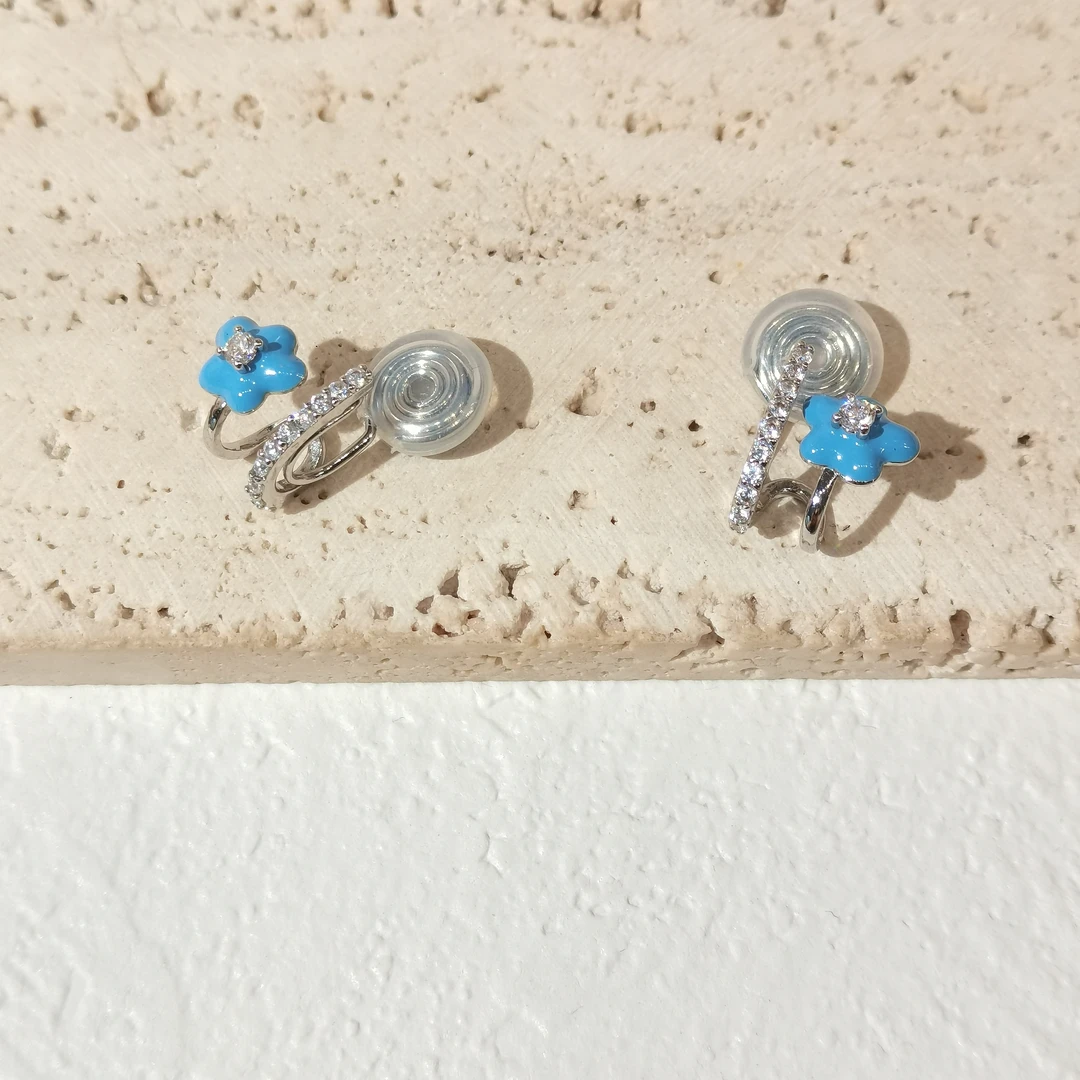 合金耳饰 甜可饰品 甜美少女感小巧可爱蓝色耳夹