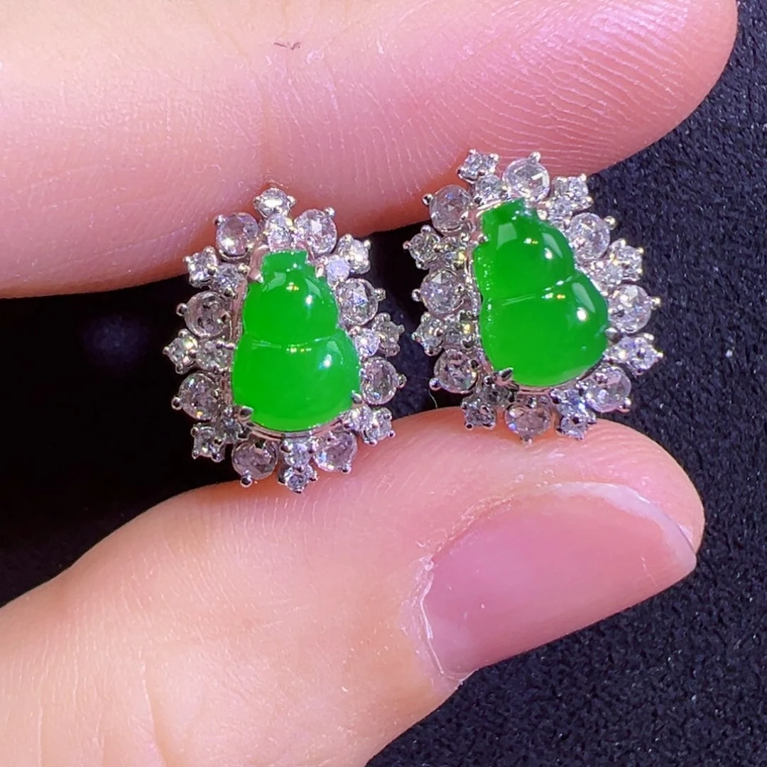 翡翠18K金镶嵌耳饰耳包