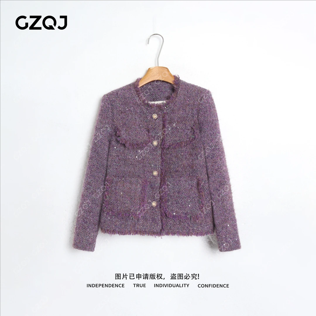 老琴私服【暖玉香绒】90白鹅绒轻职圆领保暖小香羽绒外套女冬款6674