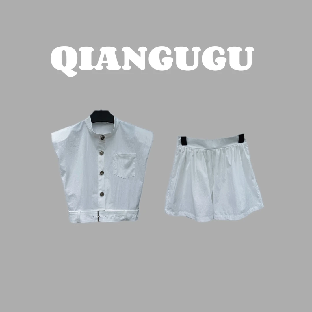 【南洋情书】气质百搭背心短裤女装衬衫短款白色时尚套装NYQS003