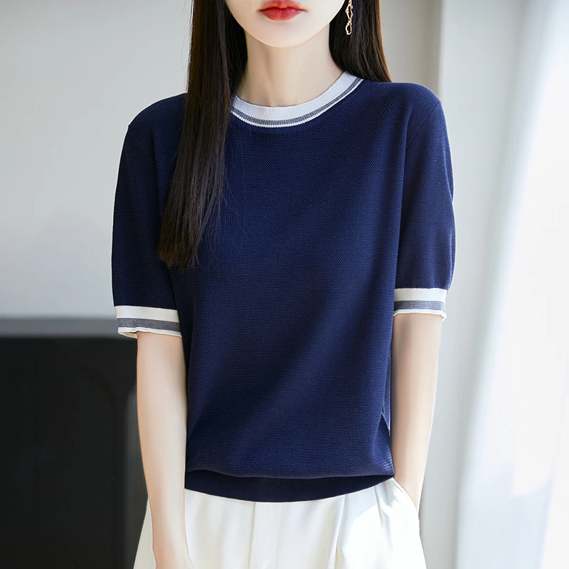 【桑蚕丝+莱赛尔天丝】NS5089春夏新款圆领针织短袖简约显瘦女上衣