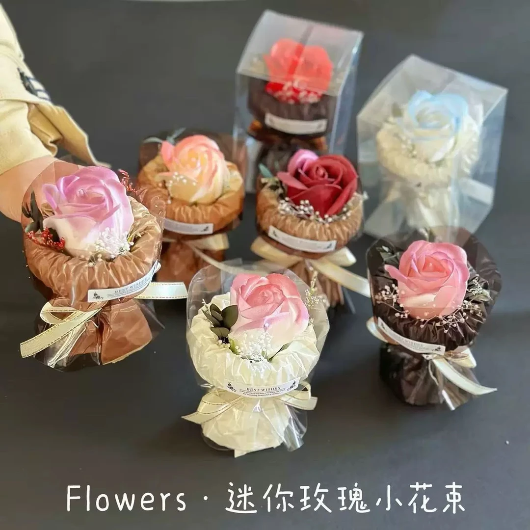 迷你口袋见面小花束玫瑰向日葵永生花仿真花伴手礼生日礼物装饰