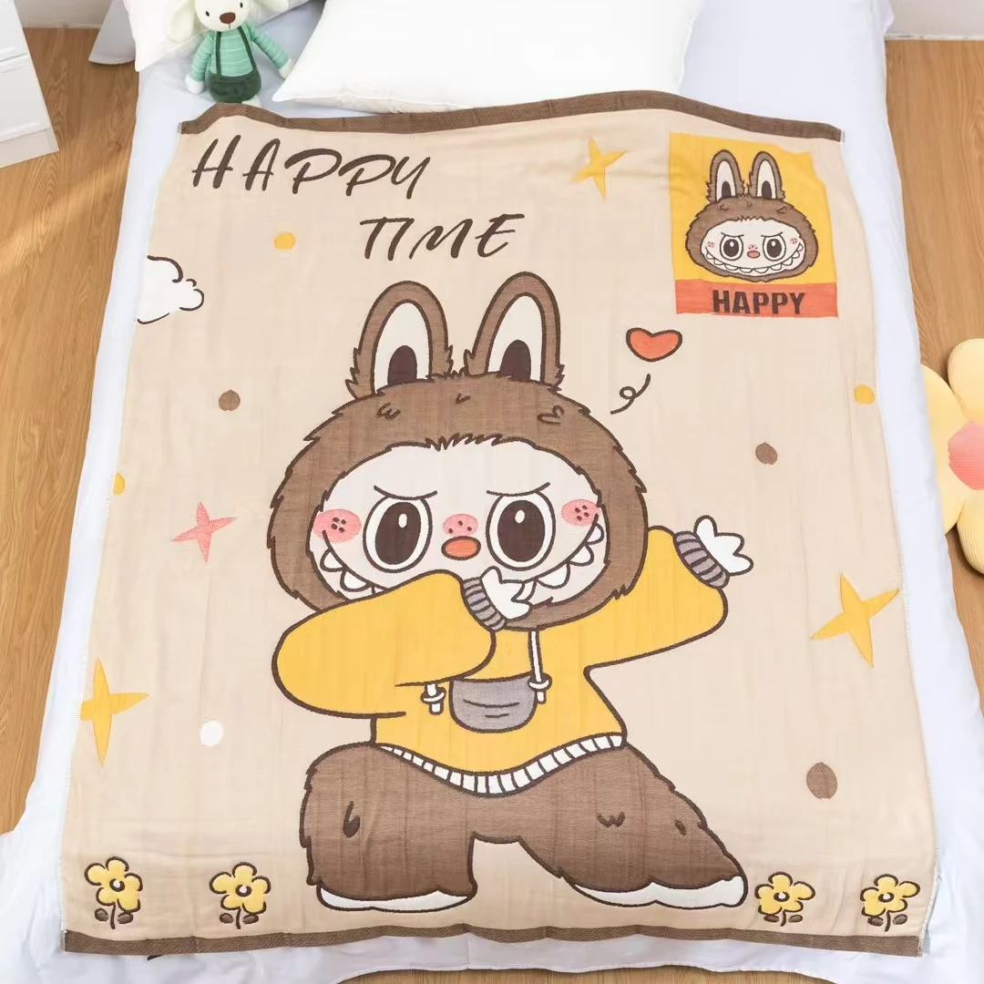 [拉布布薄]120*150棉纱线柔软亲肤多功能面包被可爱新款午睡毯