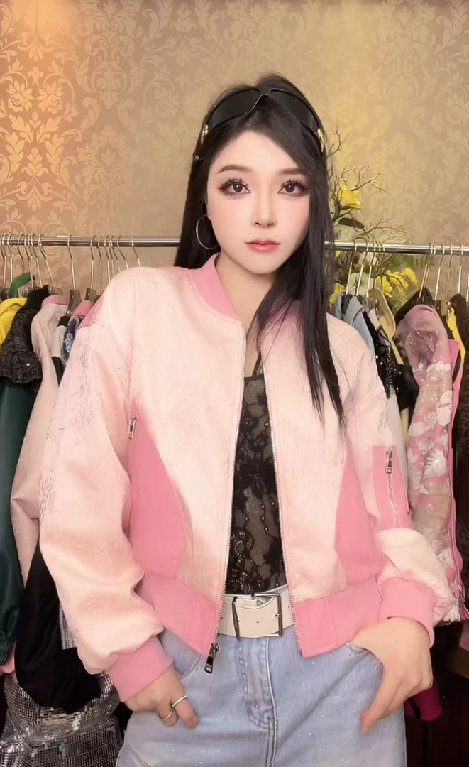 常规款女长袖宽松型短外套休闲ins拼色拼接口袋1125