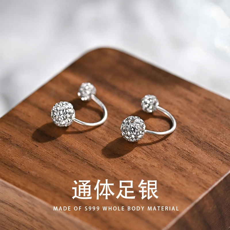 足银合成锆石耳饰 S999足银闪钻球耳环精致甜美简约可爱百搭时尚