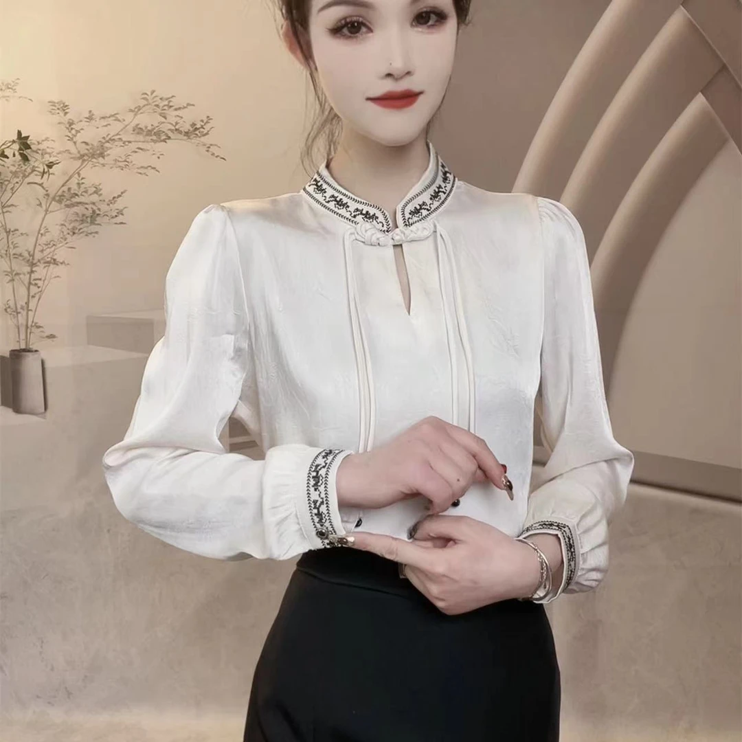 2024新款国风盘扣衬衣设计感时尚气质百搭长袖上衣长袖女衬衫复古