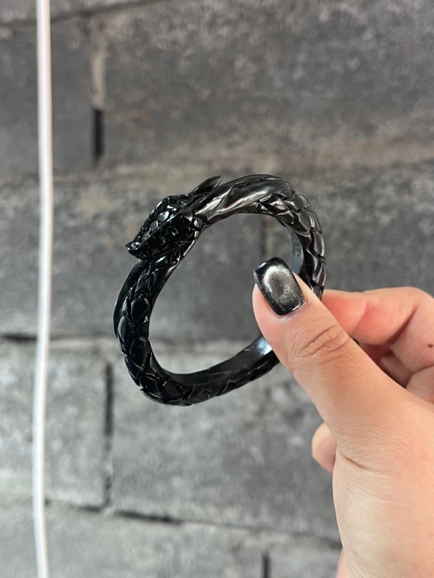 岫玉黑绿色蛇镯子