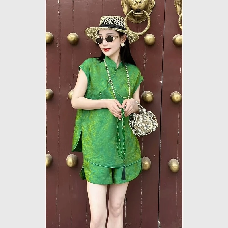 新中式国风女装知性风上衣短裤套装2025高级感复古洋气衣服两件套