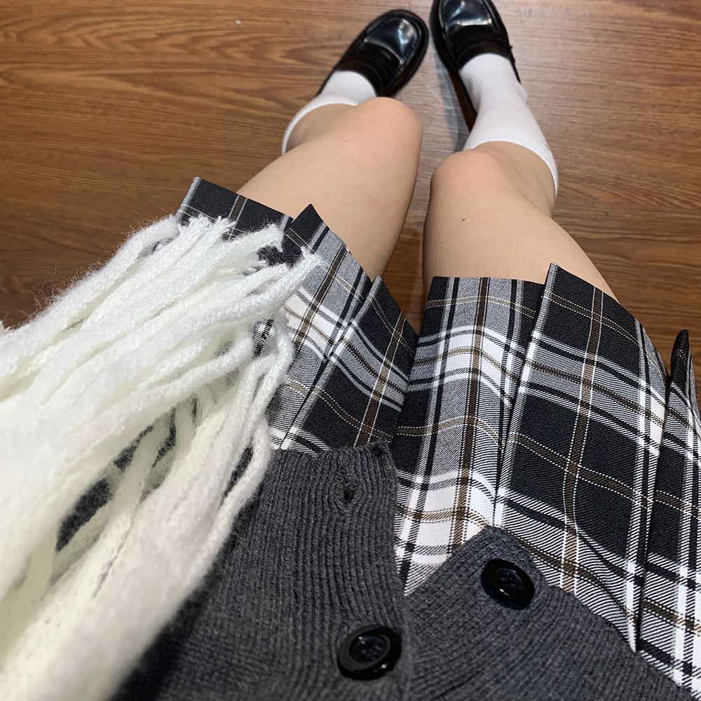 刺小兔原创JK【墨】格裙正版日系制服学院风狗短黑色格子高腰半身裙