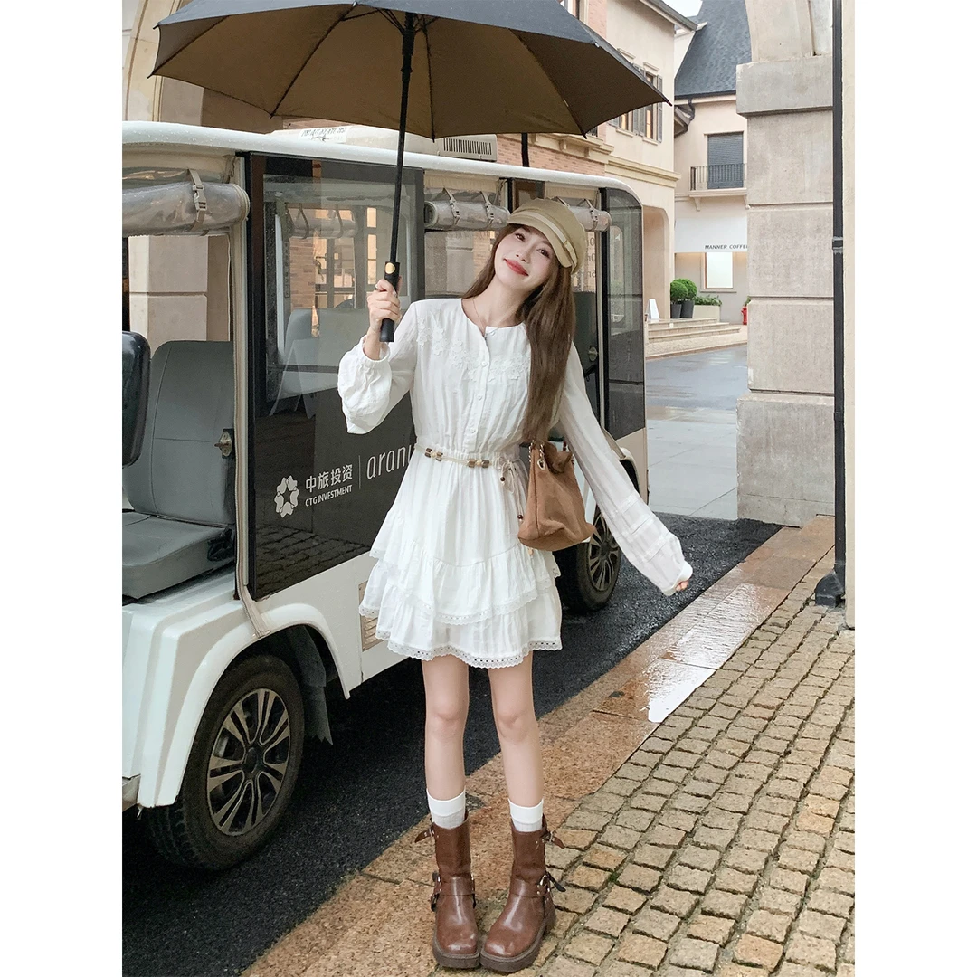 曾小咸 韩系白色长袖连衣裙女Z253LQH9365