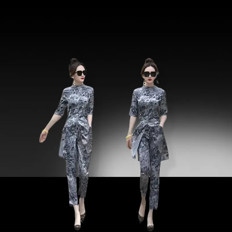 辣妹风夏季冰丝减龄套装女时尚套装新中式夏装显瘦短袖显瘦两件套