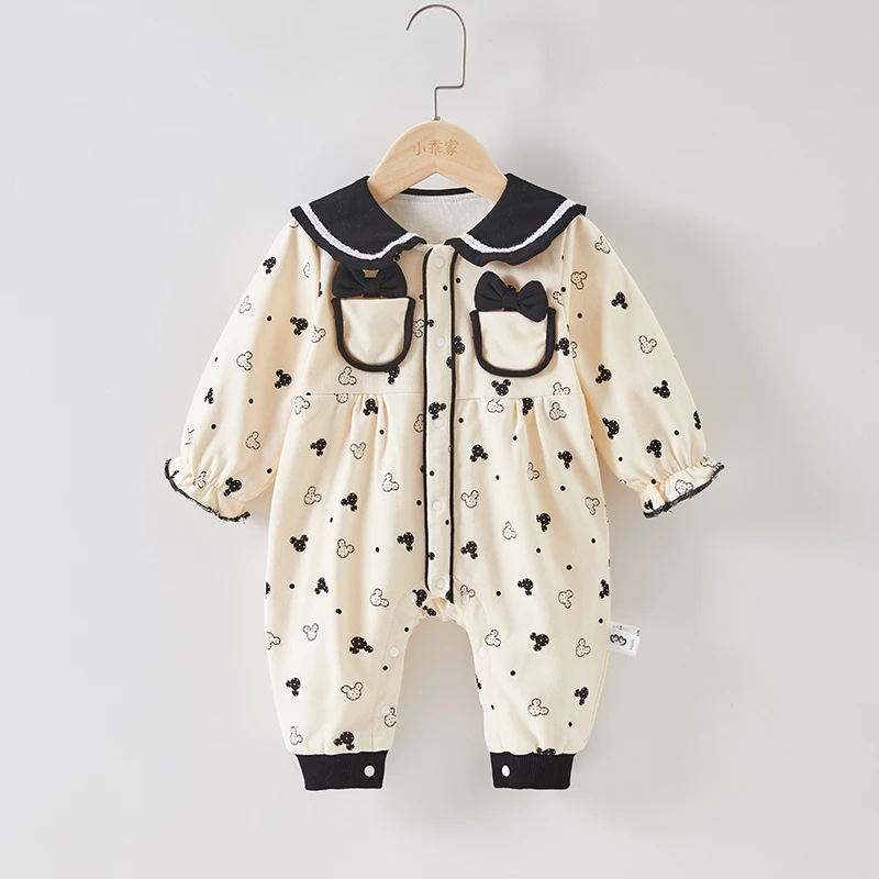 婴幼儿春秋双层棉质连体衣女宝宝洋气哈衣外出服爬服MU31003